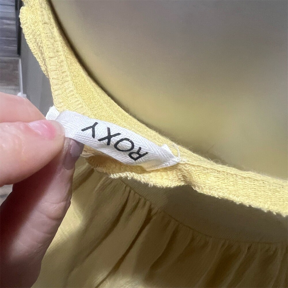 Roxy Sundress Womens Size M Yellow Smocked Ruffle Strap Square Neck Mini - Picture 6 of 9